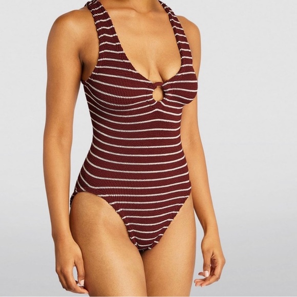NWT hunza g striped celine swimsuit in wine/white - Picture 7 of 9